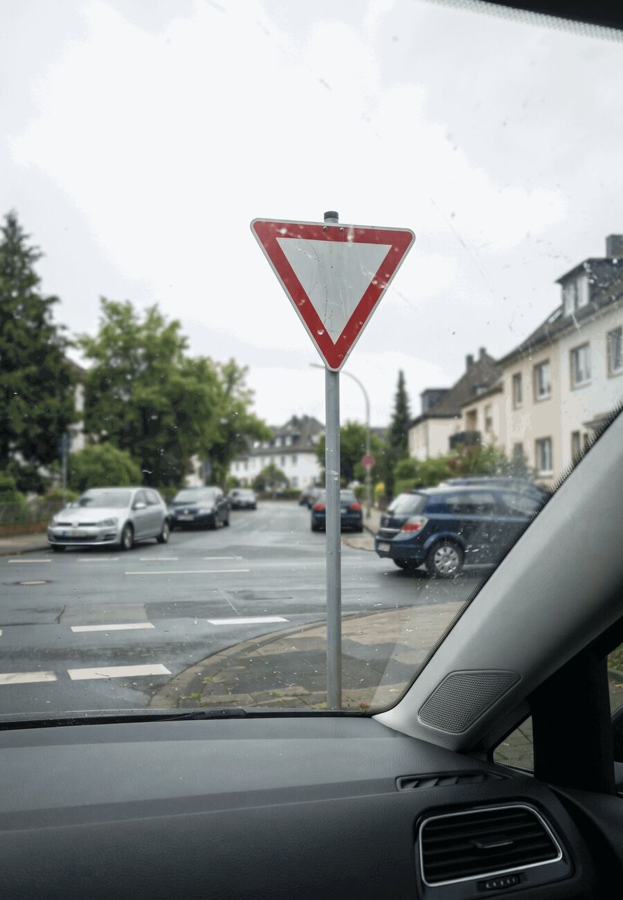 Photo of a give-way sign at a junction